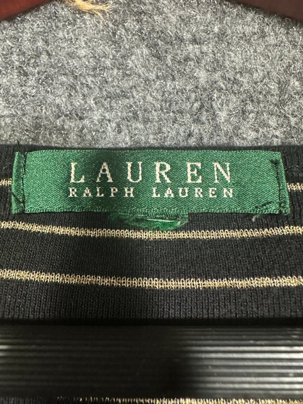 Lauren Ralph Lauren Top Womens Medium Black Gold Cotton Knit Long Sleeve Henley - Picture 4 of 7